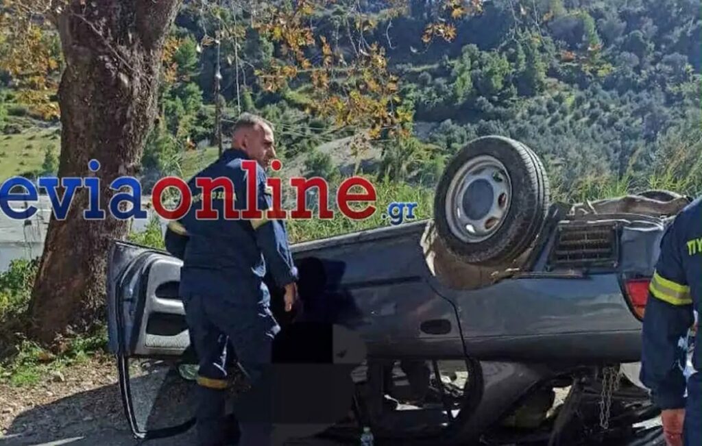 Σοβαρό τροχαίο στην Εύβοια: Αυτοκίνητο αναποδογύρισε και εγκλωβίστηκε μέσα ο οδηγός