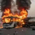 Τραγωδία: Λεωφορείο με προσκυνητές συγκρούστηκε με βυτιοφόρο και τυλίχθηκε στις φλόγες