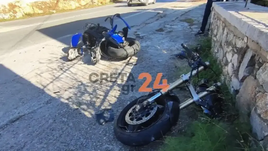 Σφοδρό τροχαίο στα Χανιά: Κόπηκε στη μέση μηχανή