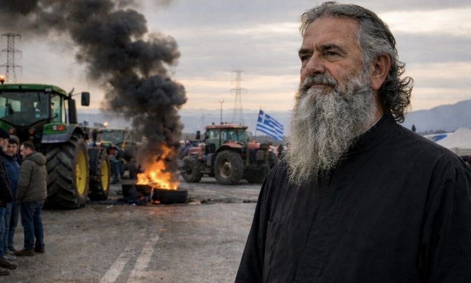 Ο παπα-Νικόλας στο μπλόκο της Νίκαιας - Με τον σταυρό του δίπλα στους αγρότες